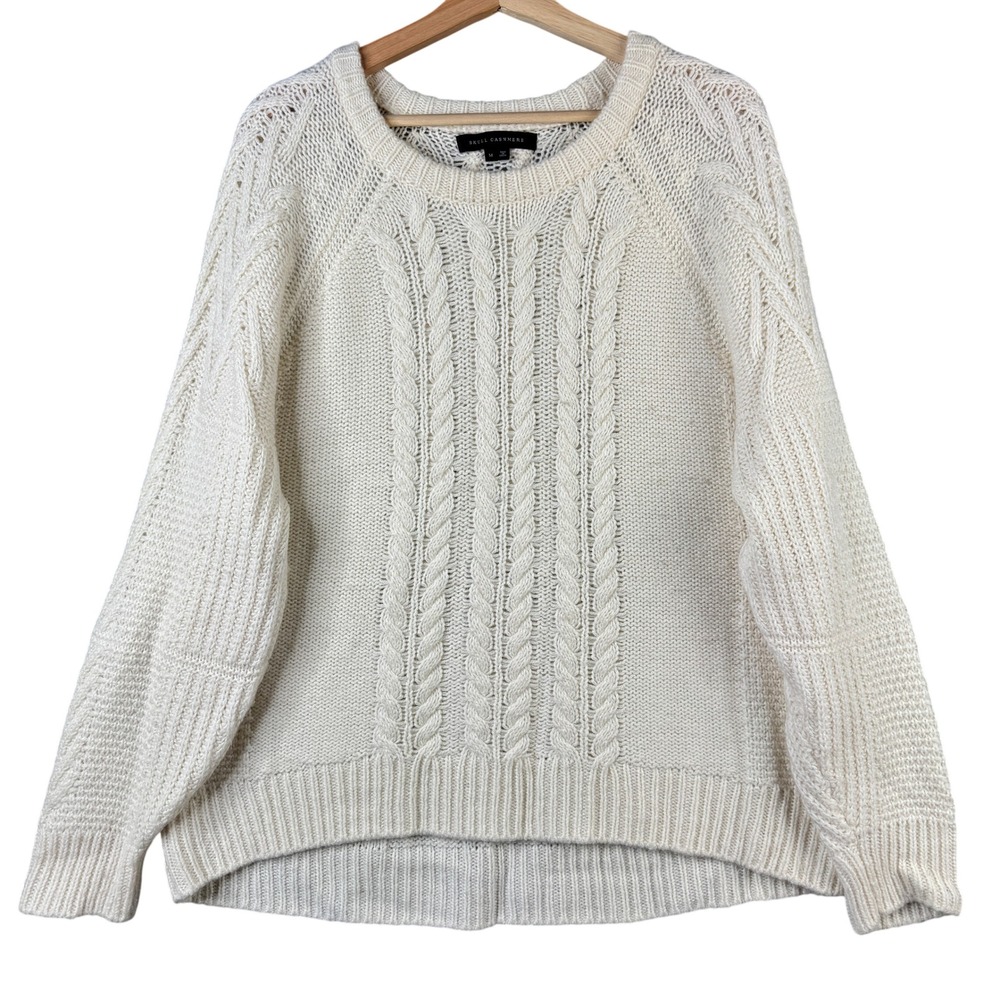 Skull Cashmere Merino Wool Alpaca Blend Cable Knit Sweater Cream Medium